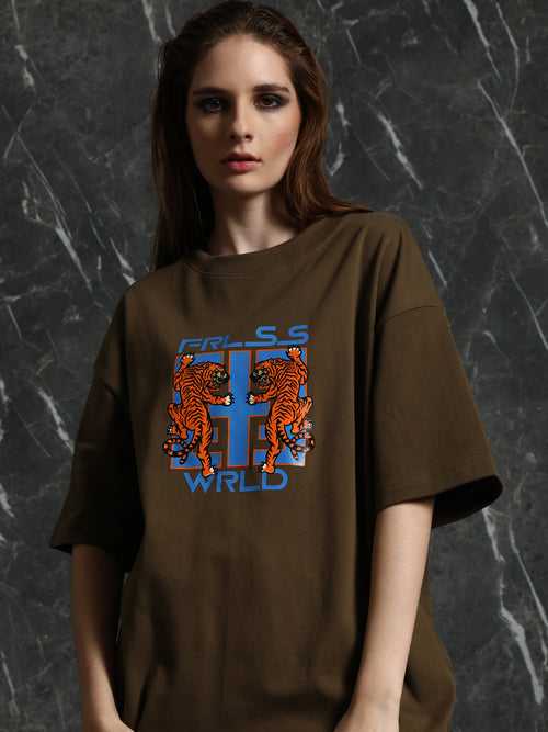 Olive Fearless World Oversized T-Shirt