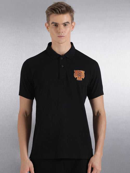 Black Solid Regular Fit Polo