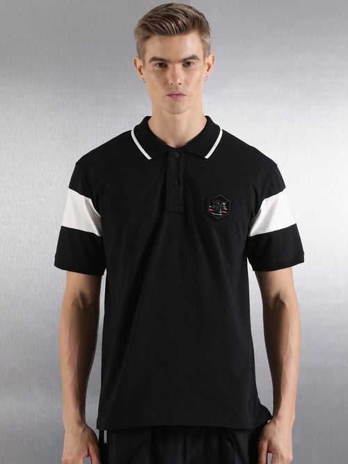 Black Solid Relaxed Fit Polo