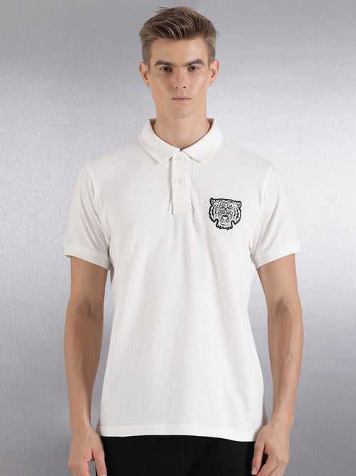 Off White Solid Regular Fit Polo