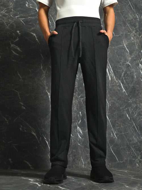 Black Solid Straight Fit Jogger