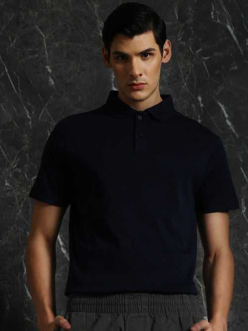 Navy Solid Regular Fit Polo