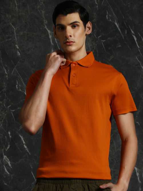 Orange Solid Regular Fit Polo
