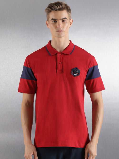 Red Solid Relaxed Fit Polo