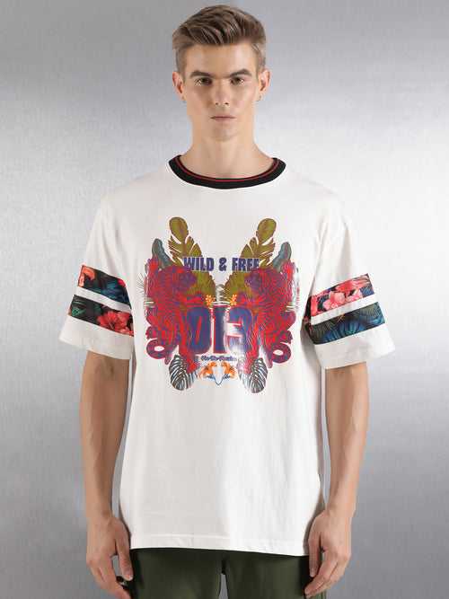 Off-White Printed Half Sleeve Oversized Fit T-Shirt