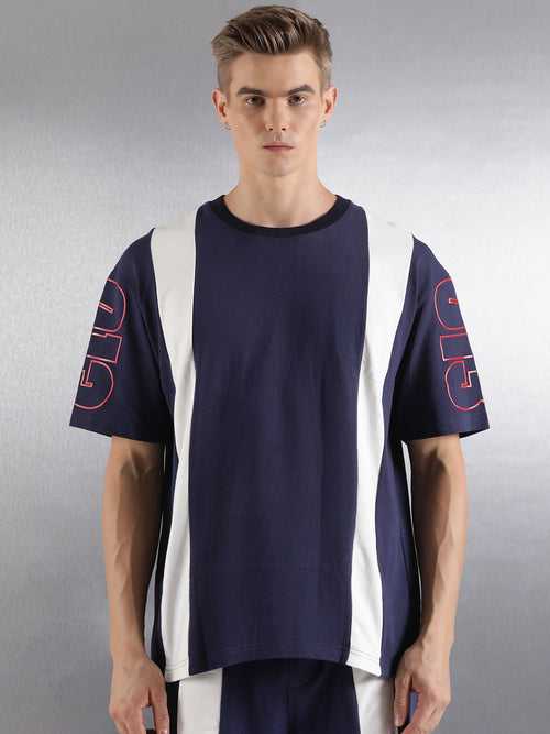 Navy Printed Half Sleeve Oversized Fit T-Shirt