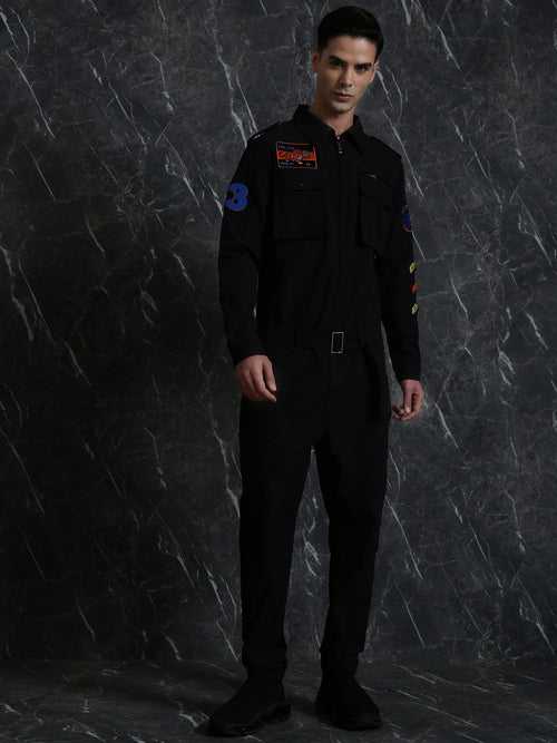 Black Multi-Pockets Full Sleeve Jumpsuit