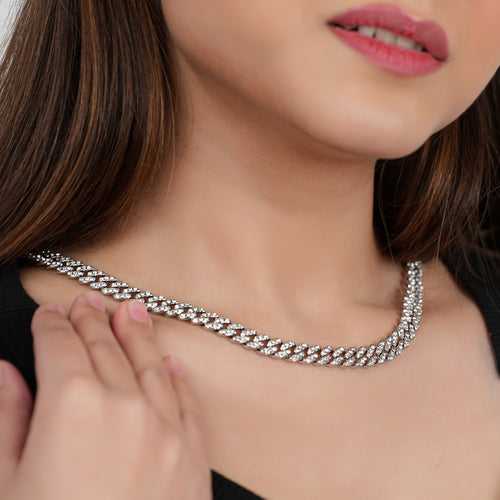 Classic Diamond Silver Cuban Chain Necklace