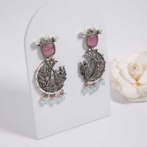 Antique Silver Earrings with Handcrafted Multicolored Artistry