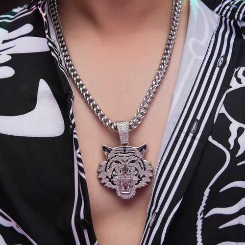 Tiger Men Silver chain With Diamond Pedant SPCP019