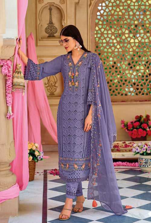 Sadia Lilac Schiffli Heavy Pakistani Suit Set