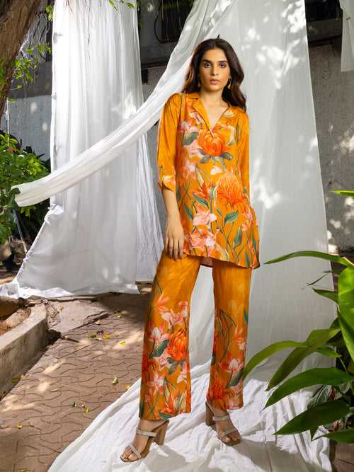 Ayesha Apricot Digital Printed Muslin Co-ord Set