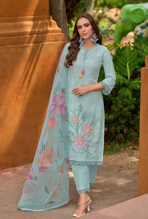 Gulshan Sky Embroidery Handwork Suit Set