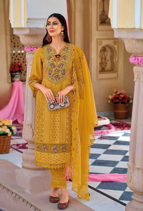 Sadia Gold Schiffli Heavy Pakistani Suit Set