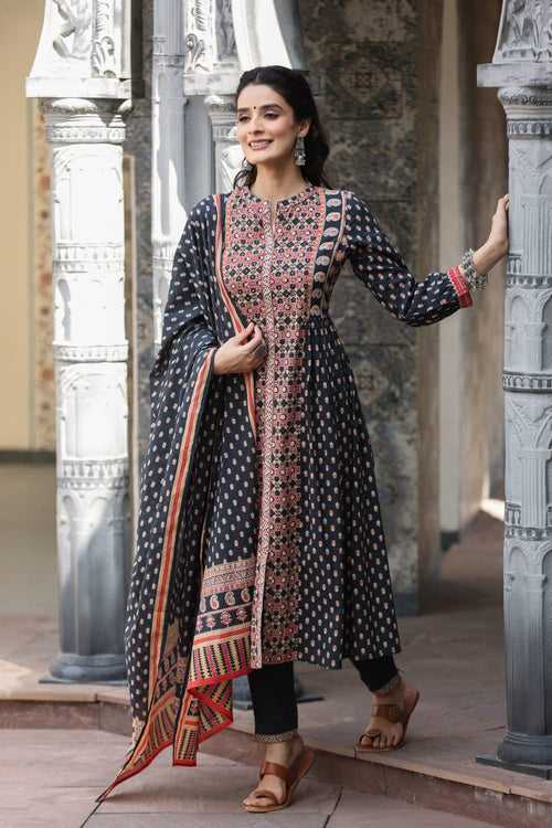 Gunjan Onyx Printed A Line Cotton Suit Set