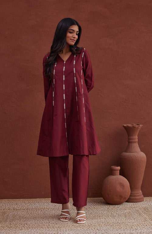 TUSHKI MULBERRY EMBROIDERY COTTON  KURTA PANT SET