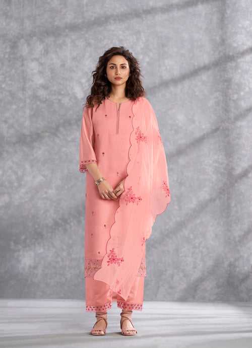 Asma Pink Embroidered Suit Set