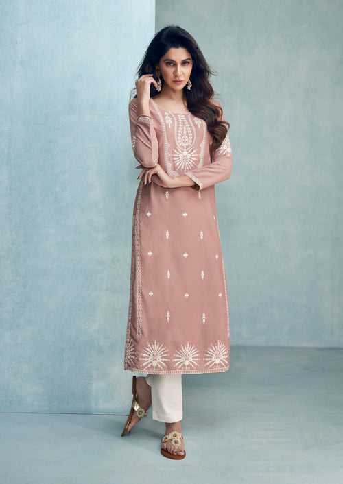 Eishani Brown Embroidered Kurta Pant Set