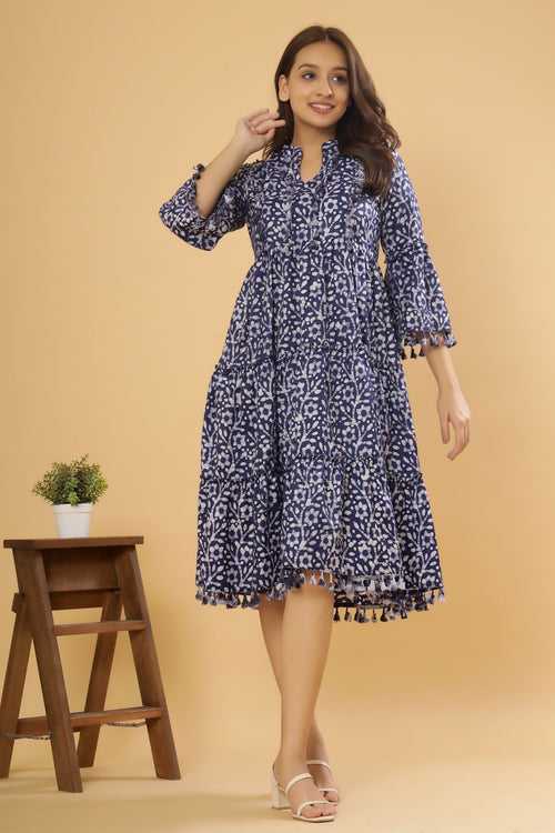 Oxen Blue Batik Printed Cotton Dress