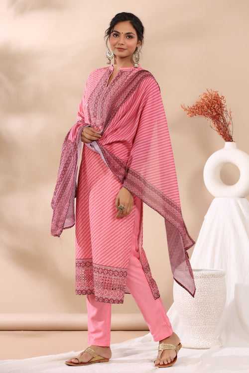 Priyanka Pink Full work Cotton Printed Suit Set