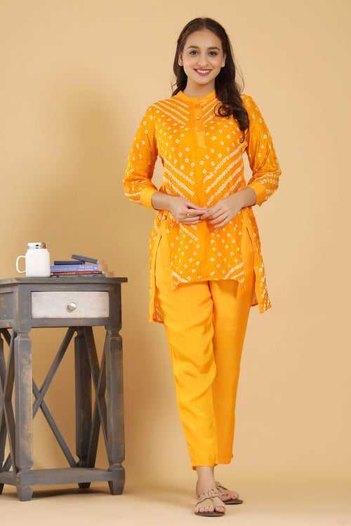 Kalindi Kesariya Bandhej Co-ord Set