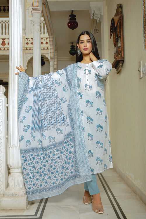 Nalini Blue Cotton Suit Set