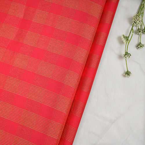 Peach-Gold Check Pattern Chiffon Silk Fabric