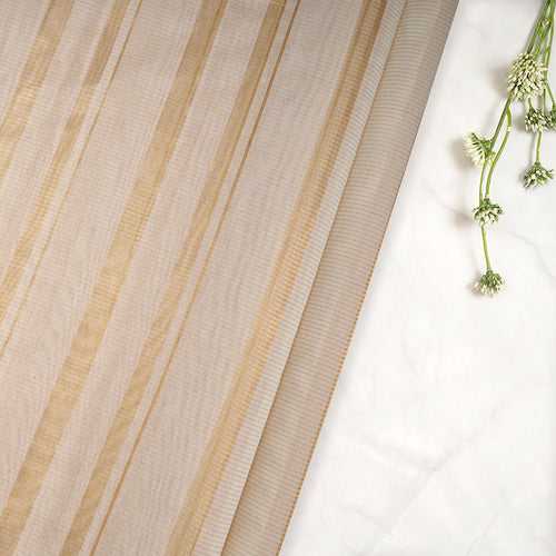 Off-White Dyeable Stripe Pattern Handwoven Fancy Banarasi Fabrics