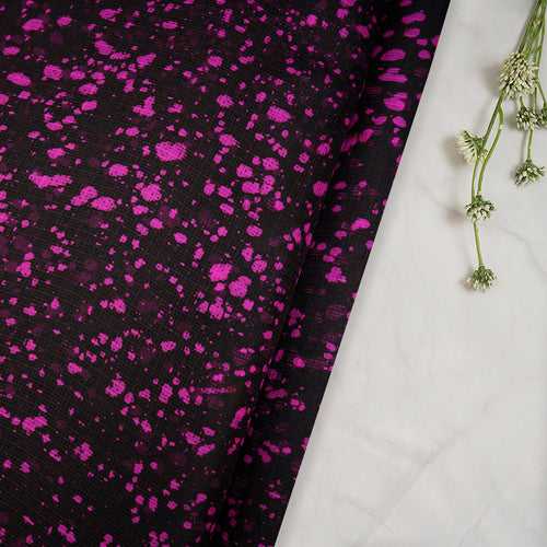Black-Pink Tie and Dye Pattern Kota Silk Fabric
