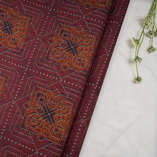 Marsala Bandhani Pattern Digital Print Voile Cotton Fabric