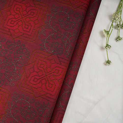 Deep Red Bandhani Pattern Digital Print Voile Cotton Fabric