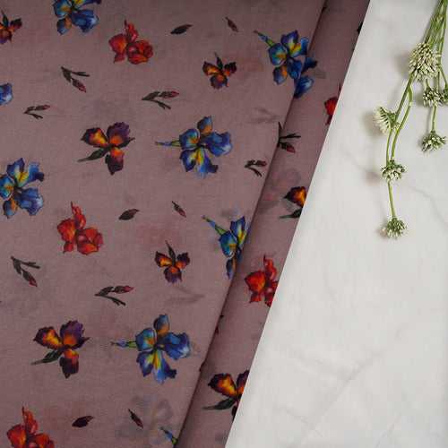Baby Pink Floral Pattern Digital Print Wrinkle Cotton Fabric