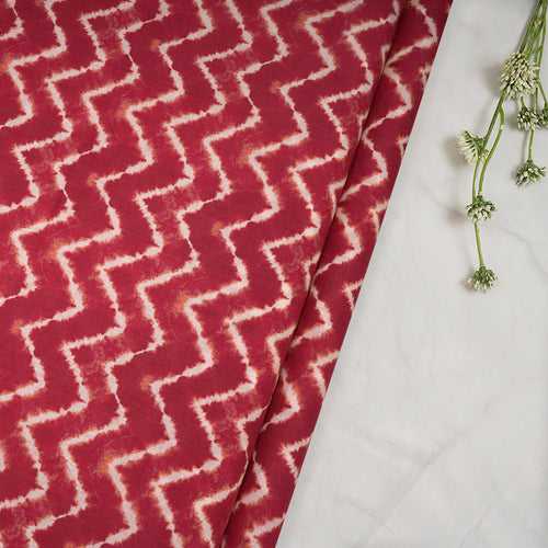 Claret Red Chevron Pattern Digital Print Cambric Fabric