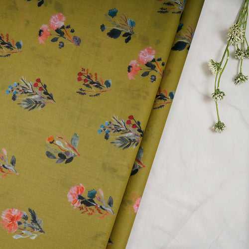 Oasis Floral Pattern Digital Print Voile Cotton Fabric