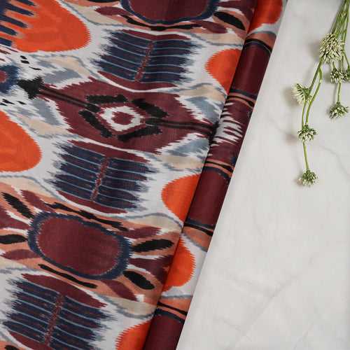 Multi Color Ikat Pattern Digital Print Plain Silk Fabric