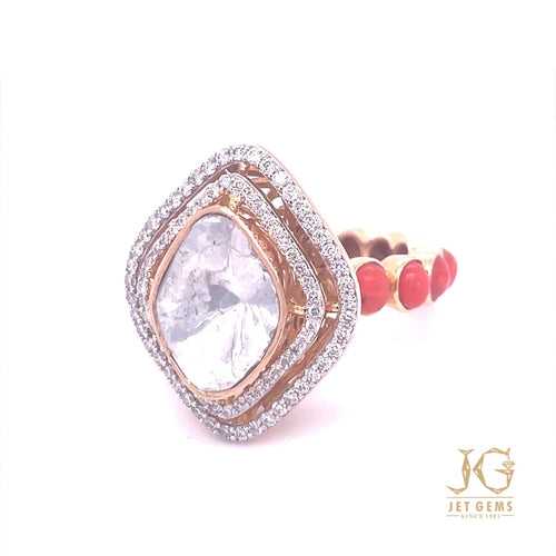 Myra Classic Polki and Coral Ring