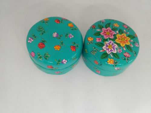 Hand-painted Papier Mache Boxes - Teal