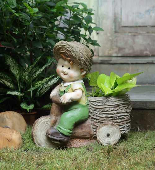 Cycling boy decor for garden