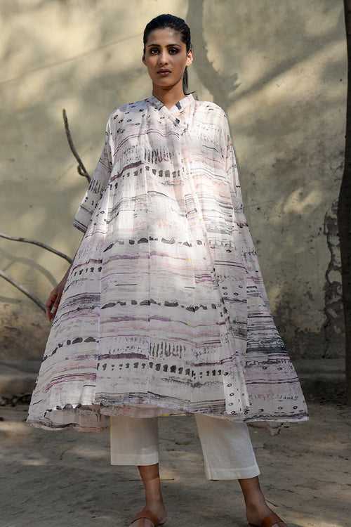 SHIBORI PRINTED NATURAL CHANDERI CHOGA