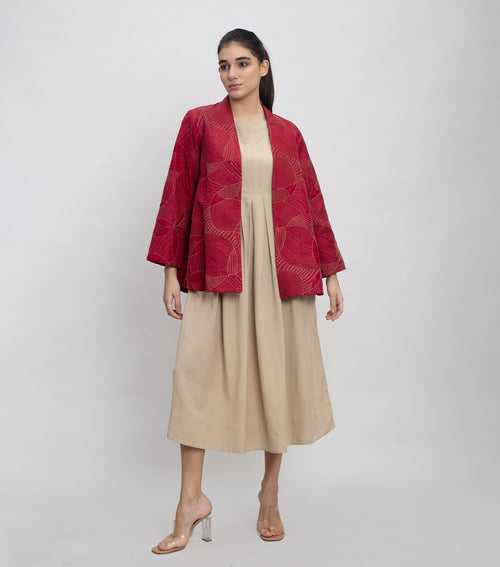 Red Embroidered Quilted Silk Jacket