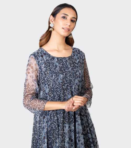 Navy Blue Chiffon Printed Kurta