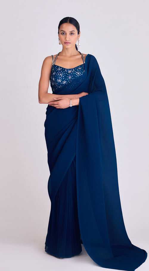 Blue Pre-Draped Saree