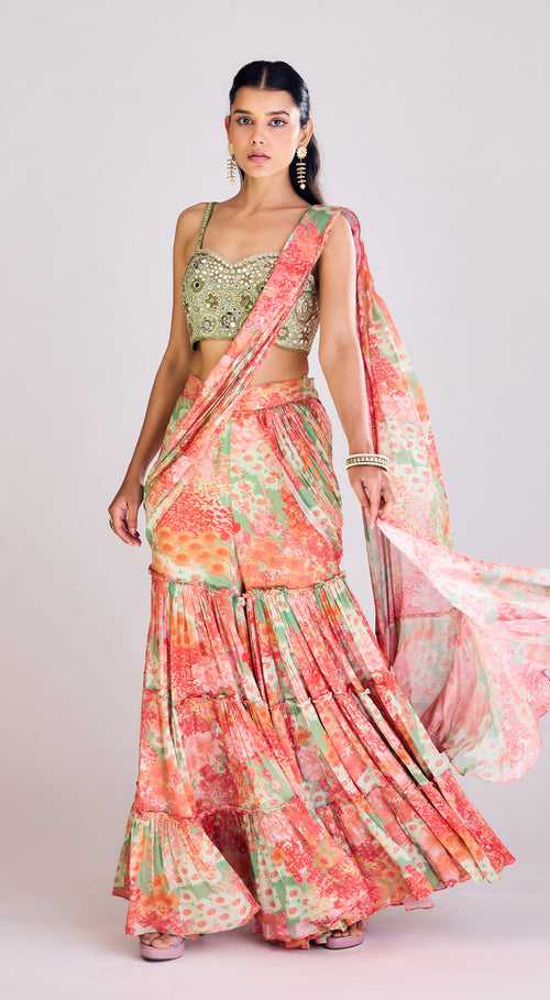 Multi Colored Sharara Saree