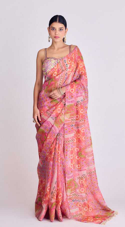 Peach Organza Saree