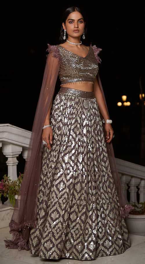 Gold Lehenga Set With Attached Dupatta