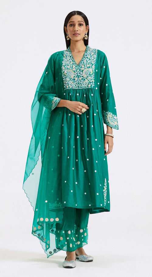 Green Embroidered Suit Set