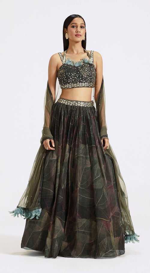 Green Lehenga with Attached Dupatta