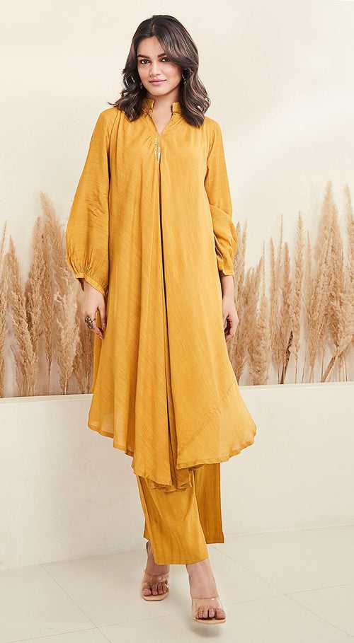 Mustard Yellow Embroidered Kurta Set