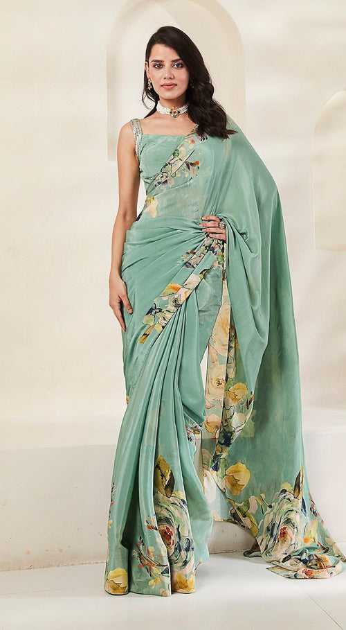 Pista Green Printed Saree