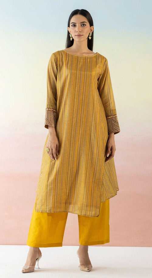 Yellow Asymmetric Kurta With Pants